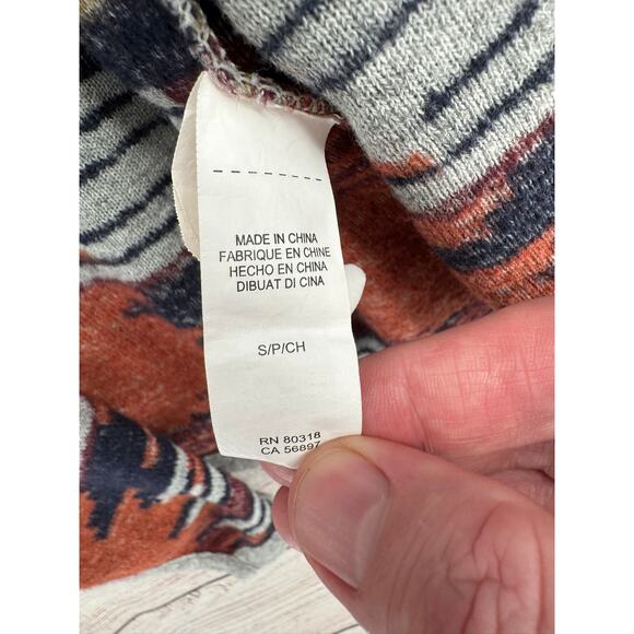 Lucky Brand Aztec Drape Cardigan Sweater Womens Small Gray Maroon Rust - Picture 8 of 14